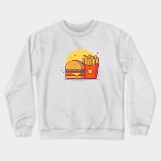 Burger With French Fries Cartoon Vector Icon Illustration (3) Crewneck Sweatshirt